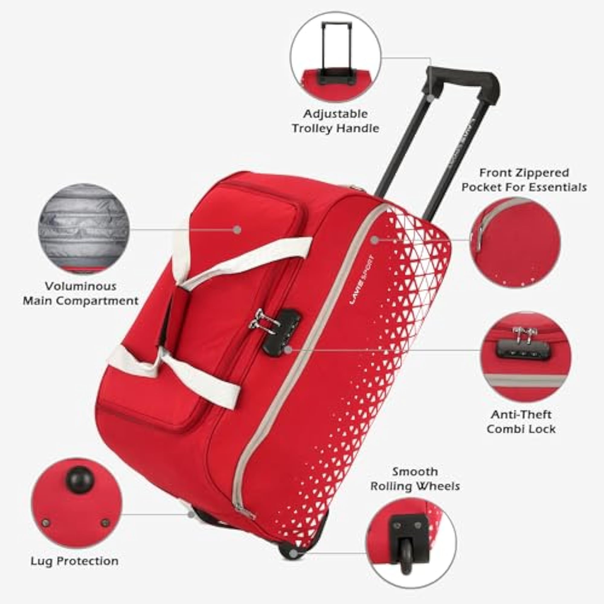 62 cms Anti-theft Arrow Wheel Duffle Bag, Red